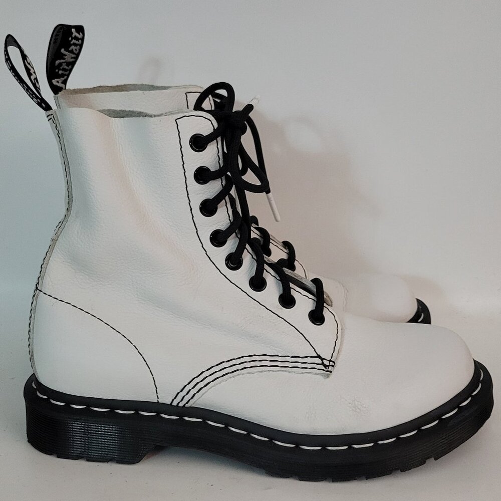 Doc Dr Martens White Leather Lace Up Grunge Combat Boots UK 5 US Women's 7 NICE